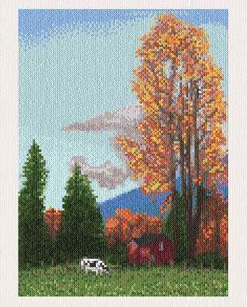 Autumn Farm Cross Stitch Pattern scenery