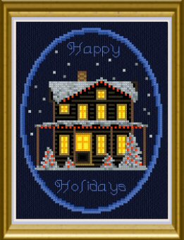 cross stitch pattern Happy Holidays House