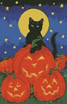 cross stitch pattern Black Cat and Pumpkins