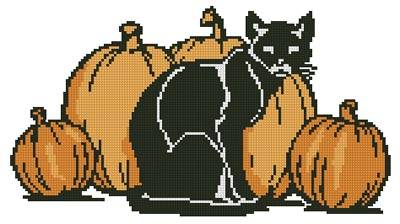 cross stitch pattern Cat and Pumpkins