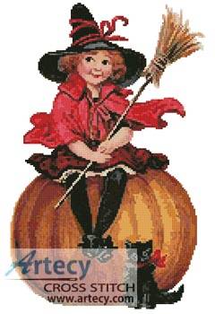 cross stitch pattern Halloween Witch 