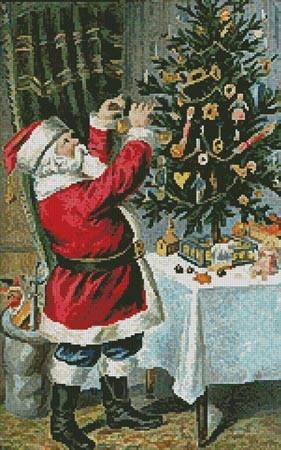 cross stitch pattern Santa Decorating Tree