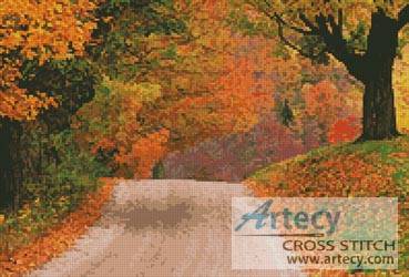 cross stitch pattern Autumn Road