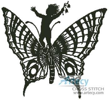 cross stitch pattern Boy Riding a Butterfly