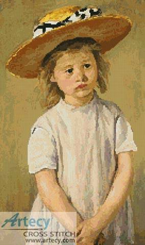 cross stitch pattern Child in a Straw Hat