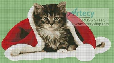cross stitch pattern Christmas Kitten