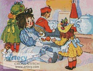 cross stitch pattern Dolls Tea Time