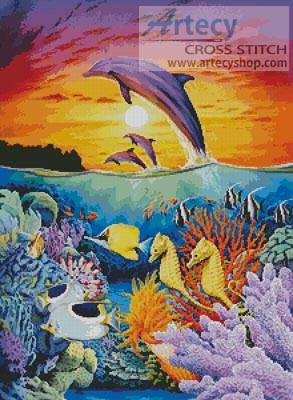 cross stitch pattern Dolphins and Sea Horse