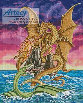 cross stitch pattern Dragon Battle