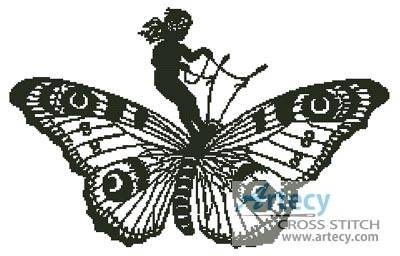 cross stitch pattern Girl Riding a Butterfly