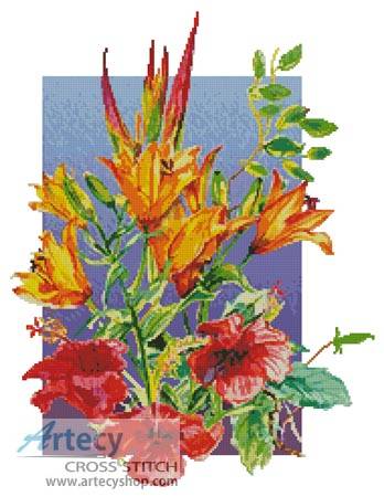 cross stitch pattern Hibiscus and Daylilies