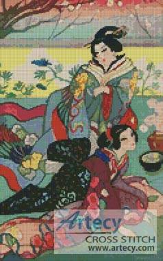 cross stitch pattern Japanese Ladies