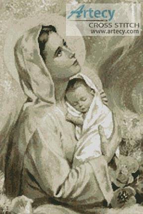 cross stitch pattern Mary and Baby Jesus Sepia