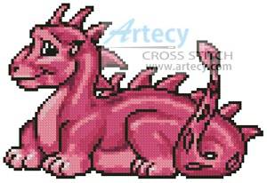 cross stitch pattern Mini Cute Dragon (Pink)