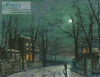 cross stitch pattern The Old Hall under Moonlight