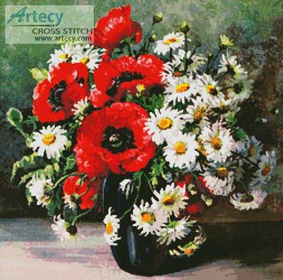 cross stitch pattern Poppies and Daisies