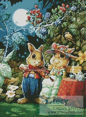 cross stitch pattern Rabbit Playing the Violin