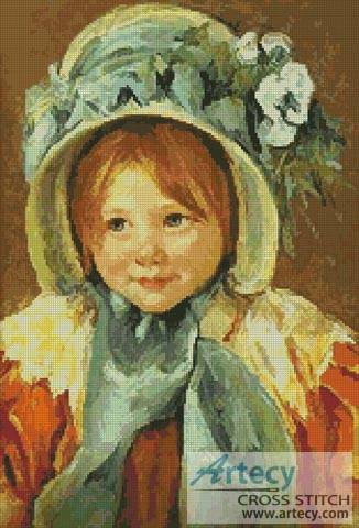 cross stitch pattern Sara in a Green Bonnet