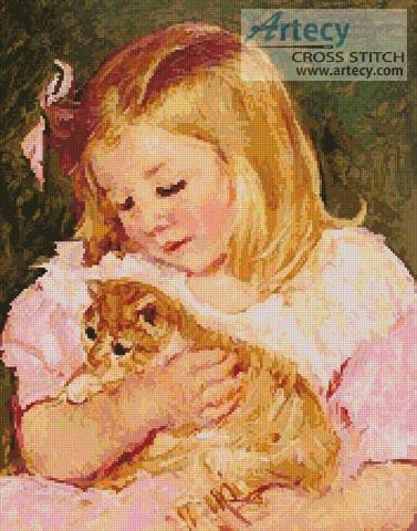 cross stitch pattern Sara holding a Cat