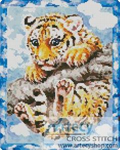cross stitch pattern Tiger Cub on a Branch