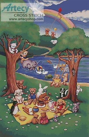 cross stitch pattern Teddy and Friends Picnic