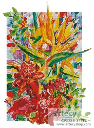 cross stitch pattern Torch Ginger and Bird of Paradise