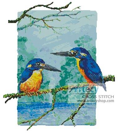 cross stitch pattern Two Azure Kingfishers