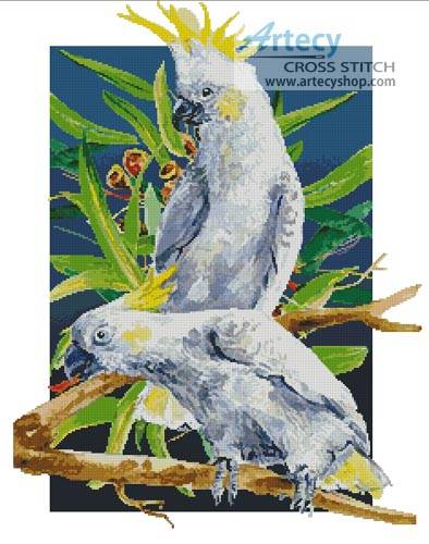 cross stitch pattern Two Sulpher Crested Cockatoos