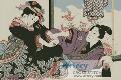 cross stitch pattern Young Man seducing a Geisha