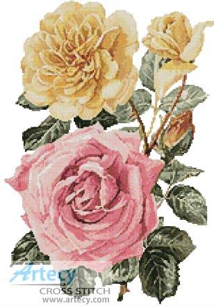 cross stitch pattern Yellow and Pink Roses