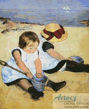 cross stitch pattern Children Playing on the Beach