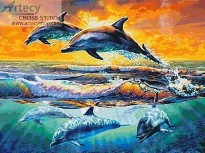 cross stitch pattern Dolphins at Dawn