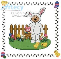 cross stitch pattern Easter Teddy Border 1