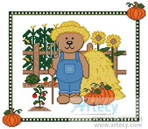 cross stitch pattern Farm Teddy Border 1