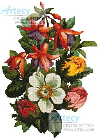 cross stitch pattern Fuschia and Roses