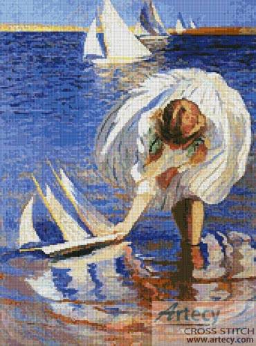 cross stitch pattern Girl with a Sailboat