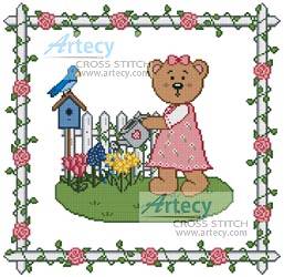 cross stitch pattern Garden Teddy Border 1