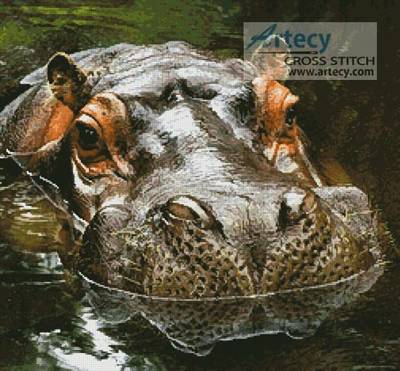 cross stitch pattern Hippo Reflection