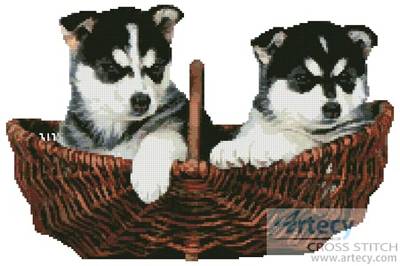 cross stitch pattern Husky Puppies