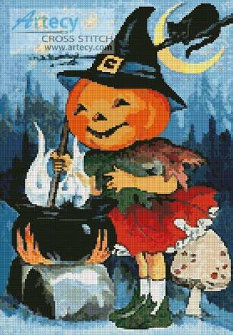cross stitch pattern Jack O'Lantern Witch