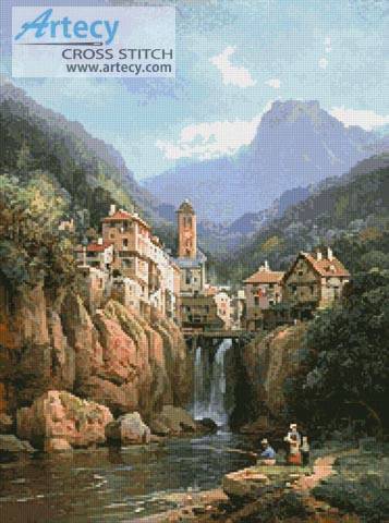 cross stitch pattern Vue de Kanderstein, Tyrol