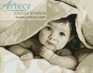 cross stitch pattern Mini Baby Face (Sepia)