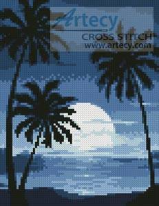 cross stitch pattern Mini Moonlight with Palm Trees