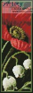 cross stitch pattern Poppies and Lily of the Valley Bookmark