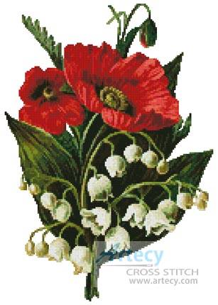 cross stitch pattern Poppies and Lily of the Valley