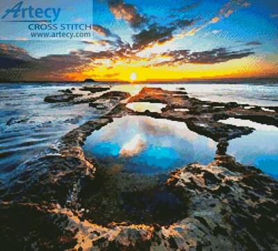 cross stitch pattern Sunset Rock Pools