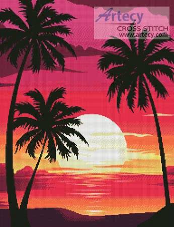 cross stitch pattern Sunset with Palm Trees