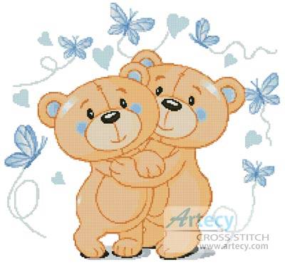 cross stitch pattern Teddies in Love (Blue)