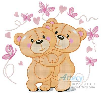 cross stitch pattern Teddies in Love (Pink)
