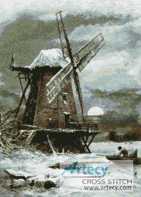 cross stitch pattern Winter Windmill
